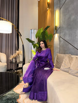 Purple Reyyan silk farshi set by MONA featuring a three-piece design with elegant draping and intricate detailing.