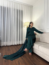 Emerald Grace 3 Piece Silk Set by MONA featuring a rich green color and elegant fabric draping.