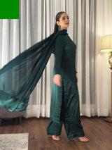 Emerald Grace 3 Piece Silk Set by MONA featuring elegant fabric, rich color, and sophisticated design.
