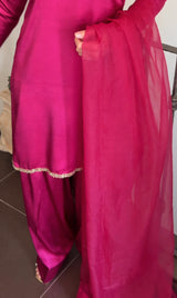 Reyyan Pink Silk Farshi Set by MONA, featuring a three-piece ensemble with intricate design and soft silk texture.